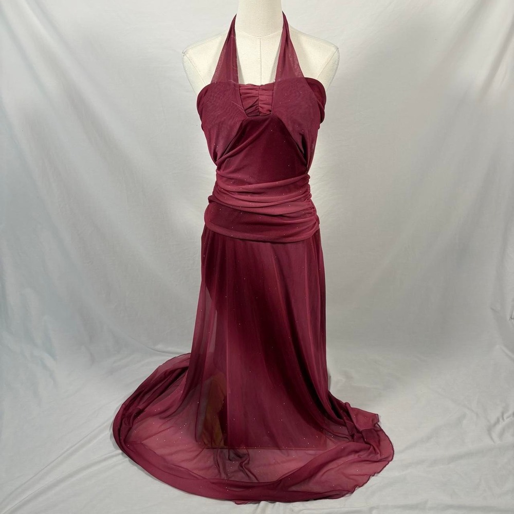 City Triangles pink shimmer maxi halter dress size large y2k fairy glam